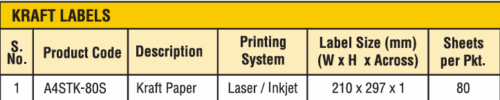 A4 SIZE  KRAFT LABEL PAPER  80 SHEET