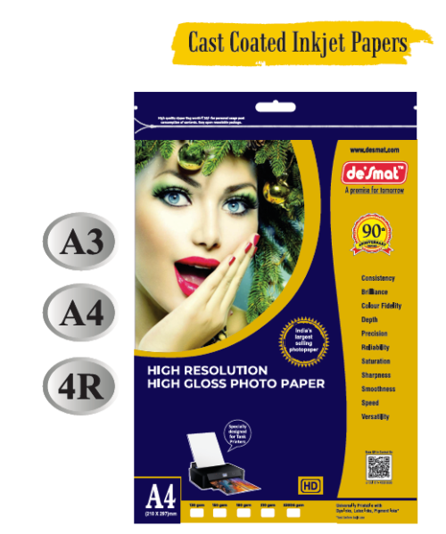 Each Sheet Checked Right Count, always No Multiple Feeds Industry Lowest Wastage Lowest Cost per Print Large Colour Gamut Quick Drying for Fast Prints Highest Print Density A4PG130-50S Gloss Paper 130 gsm A4 (210 x 297)