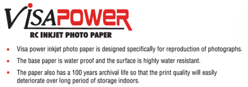 4X6 VISA GLOSSY PHOTO PAER 4R-VISA POWER -260-BP-100S